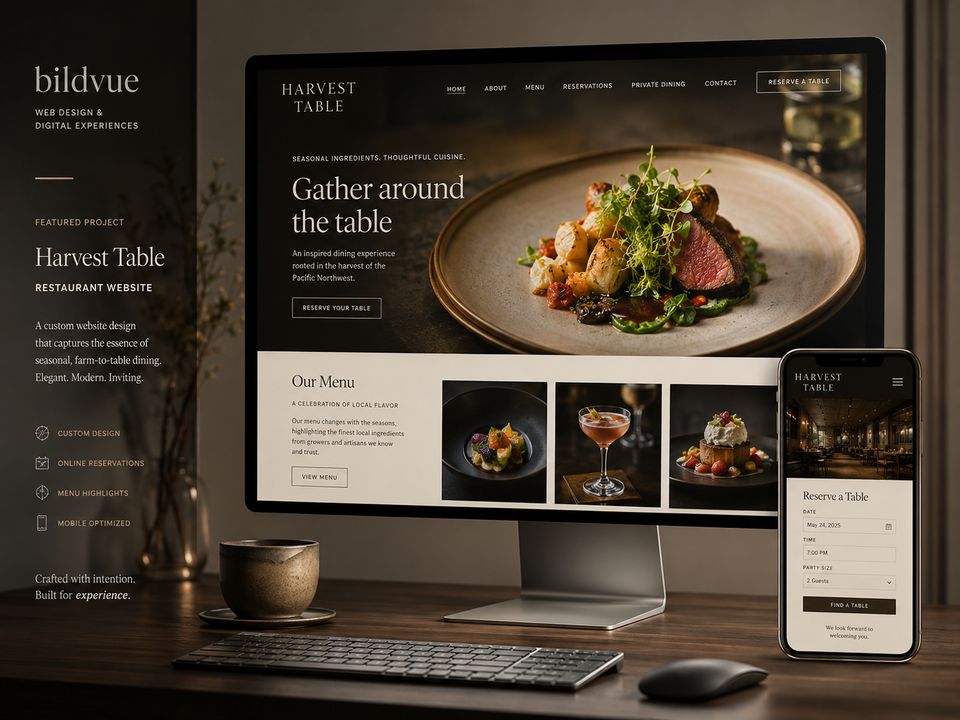 Harvest Table restaurant website by BildVue
